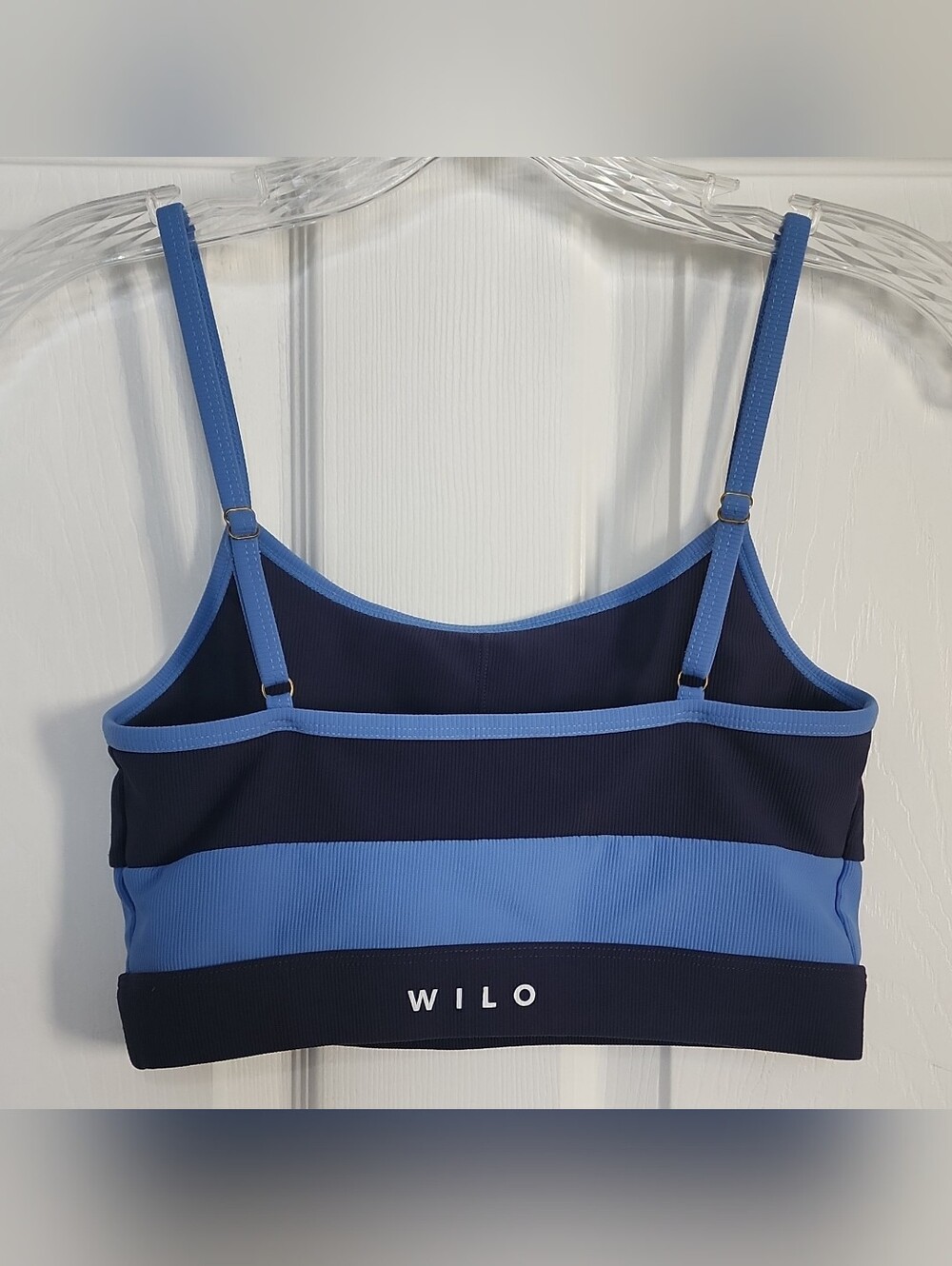 WILO Two-Tone Blue Striped Sports Bra